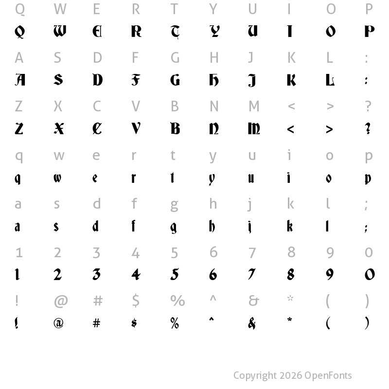Character Map of Deutsch Gothic Normal