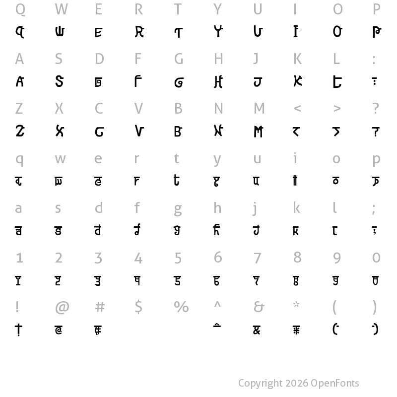 Character Map of Devanagarish Regular