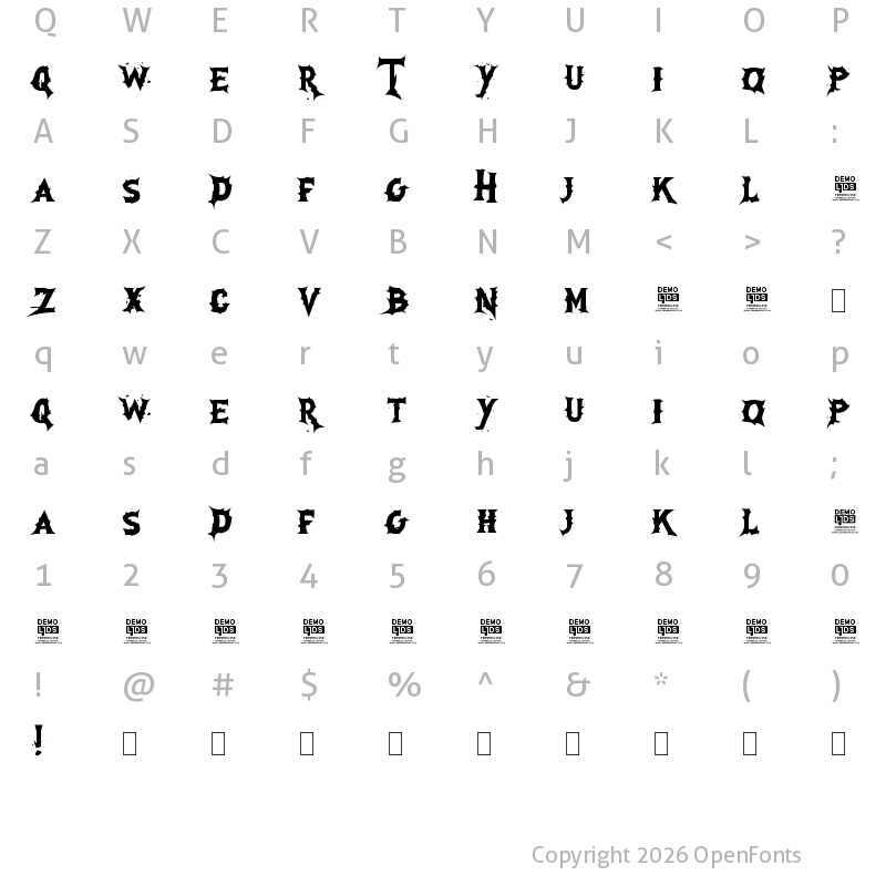 Character Map of Devastation DEMO Regular