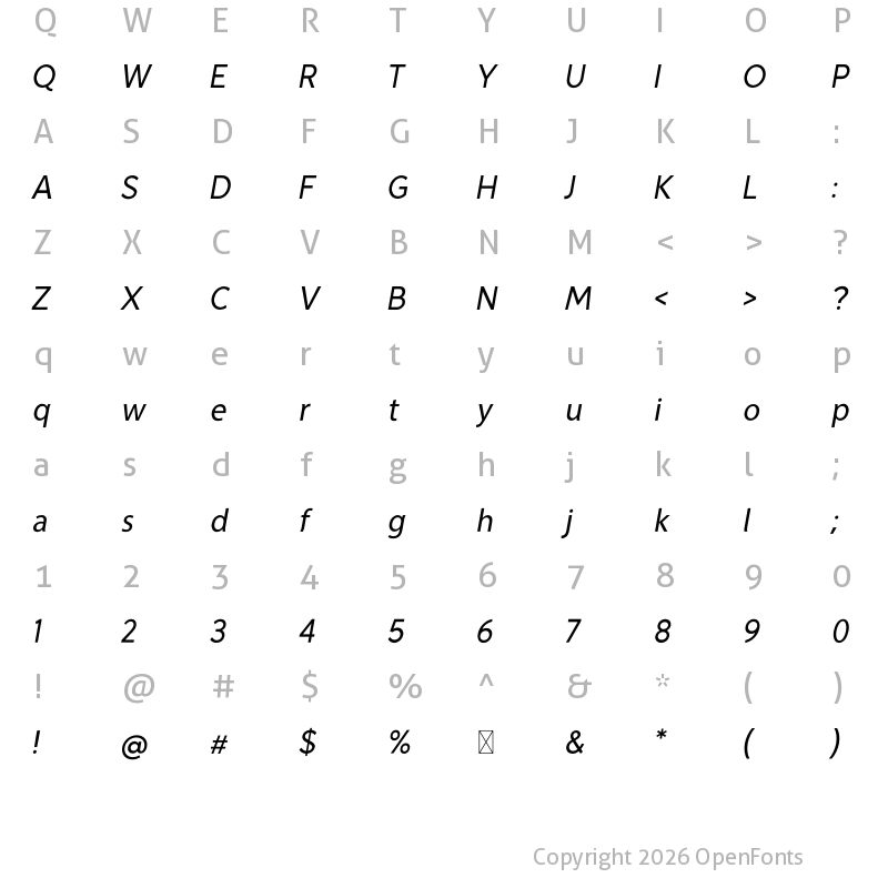 Character Map of Devina Rodent Italic