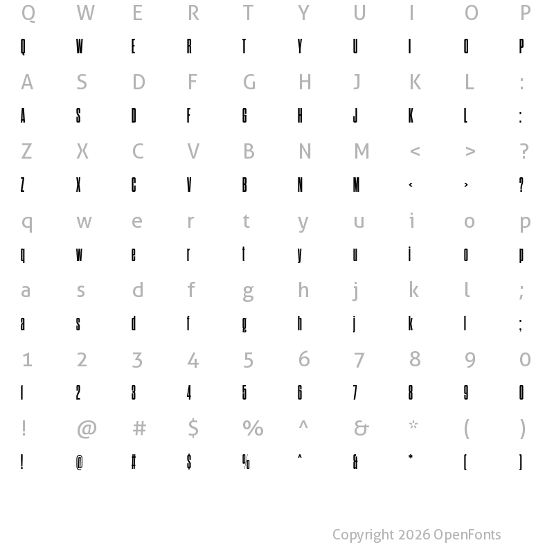 Character Map of Dharma Gothic C ExBold