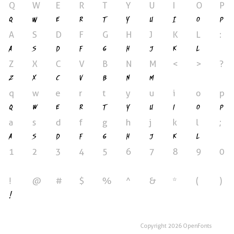 Character Map of DHF Story Brush Slanted Regular