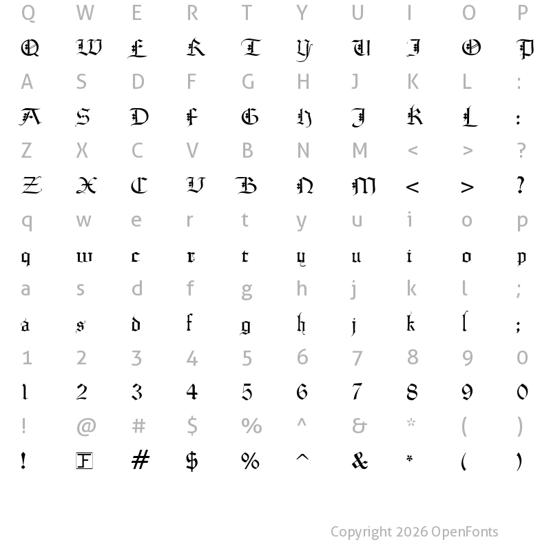 Character Map of Diamond Gothic Normal