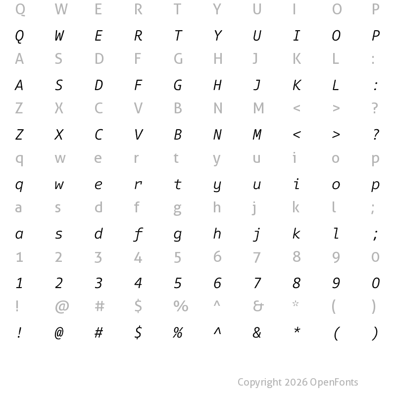 Character Map of Dico Typewriter Italic