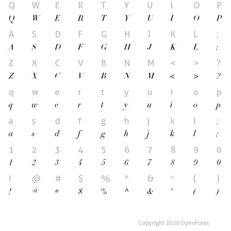 Character Map of Didot Italic
