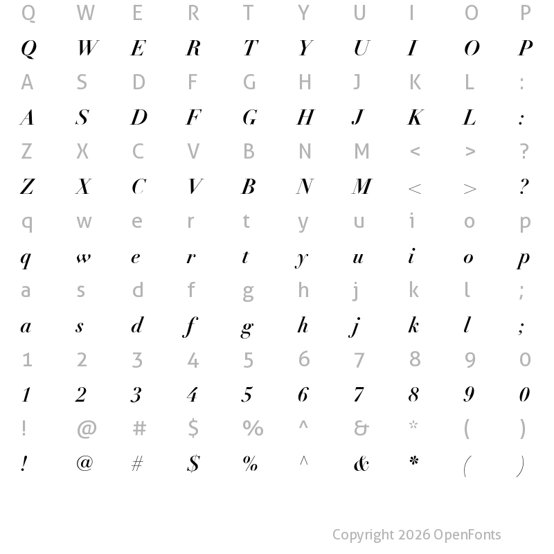 Character Map of Didot LT Pro Bold Italic
