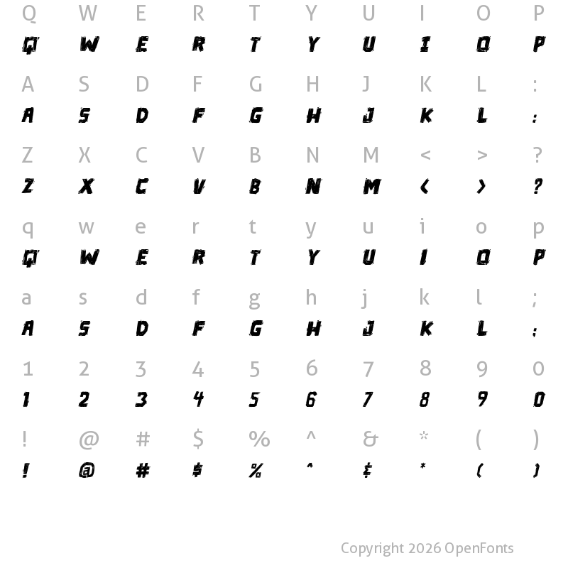 Character Map of Die in a fire PG Italic
