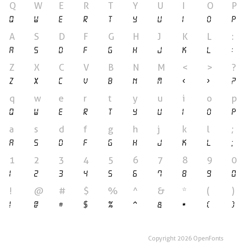Character Map of Digital-7 Italic Italic
