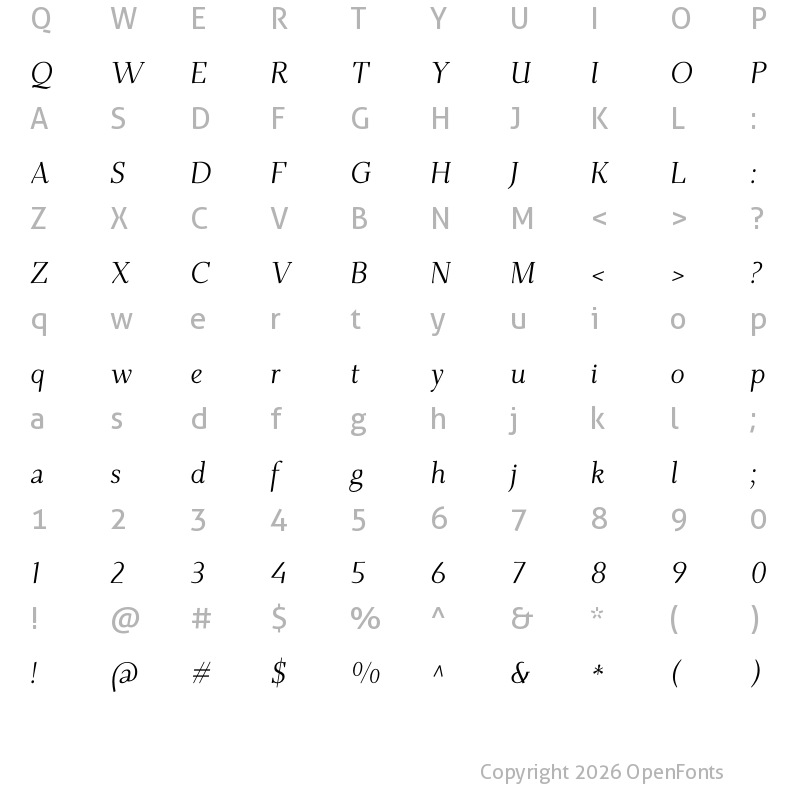 Character Map of Dihjauti Italic