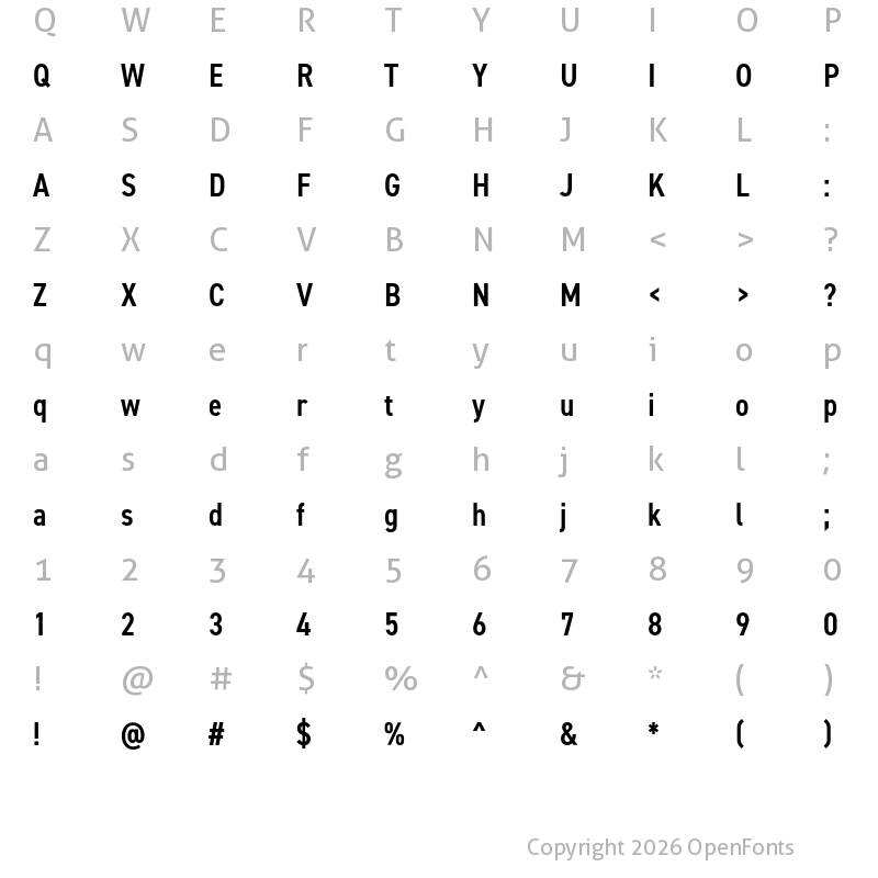 Character Map of DIN 2014 Narrow Demi