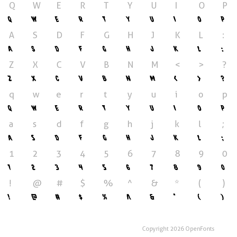 Character Map of Dire Wolf Leftalic Italic