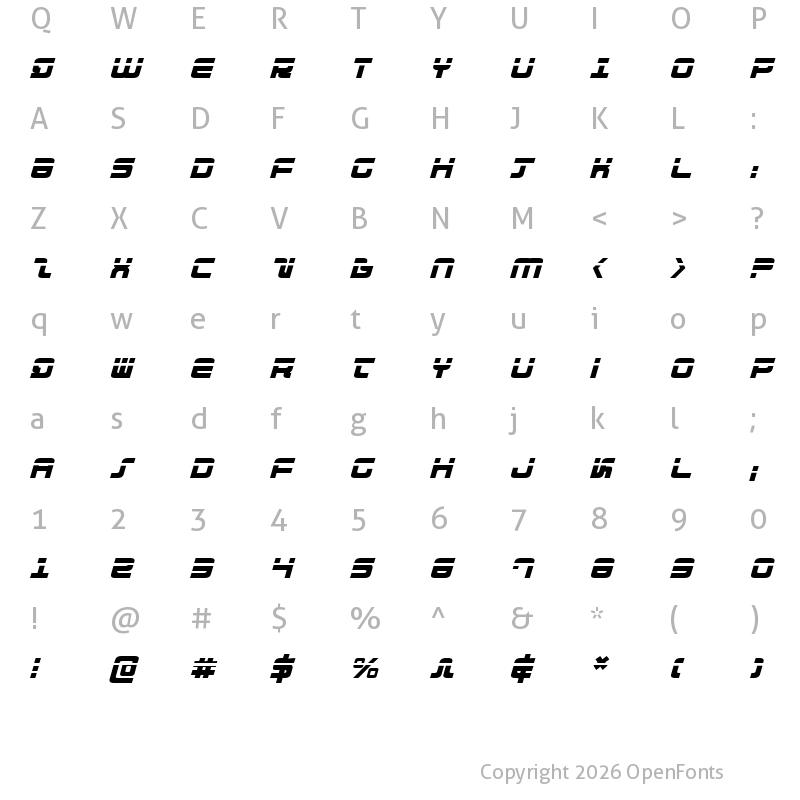 Character Map of Direktor Laser Italic Italic
