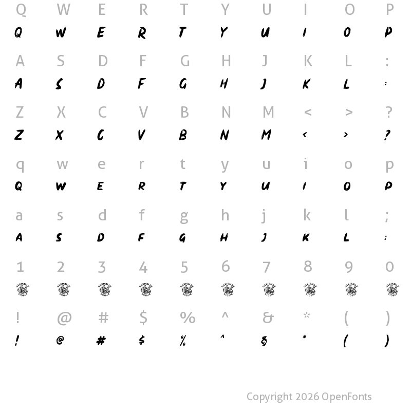 Character Map of Dirty Brush Regular