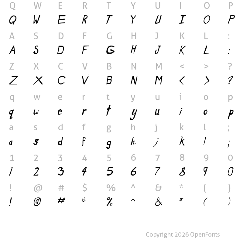 Character Map of Dirty Duo Italic