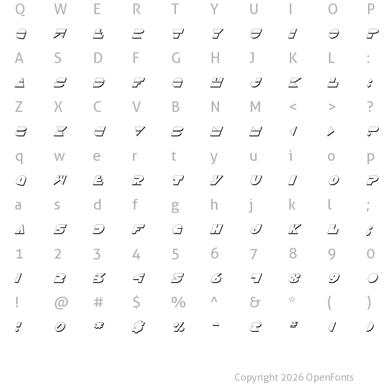 Character Map of Disco Duck 3D Italic 3D Italic