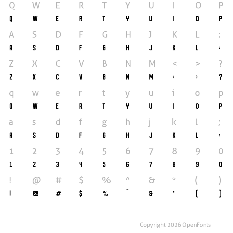 Character Map of DISPLAYED Regular