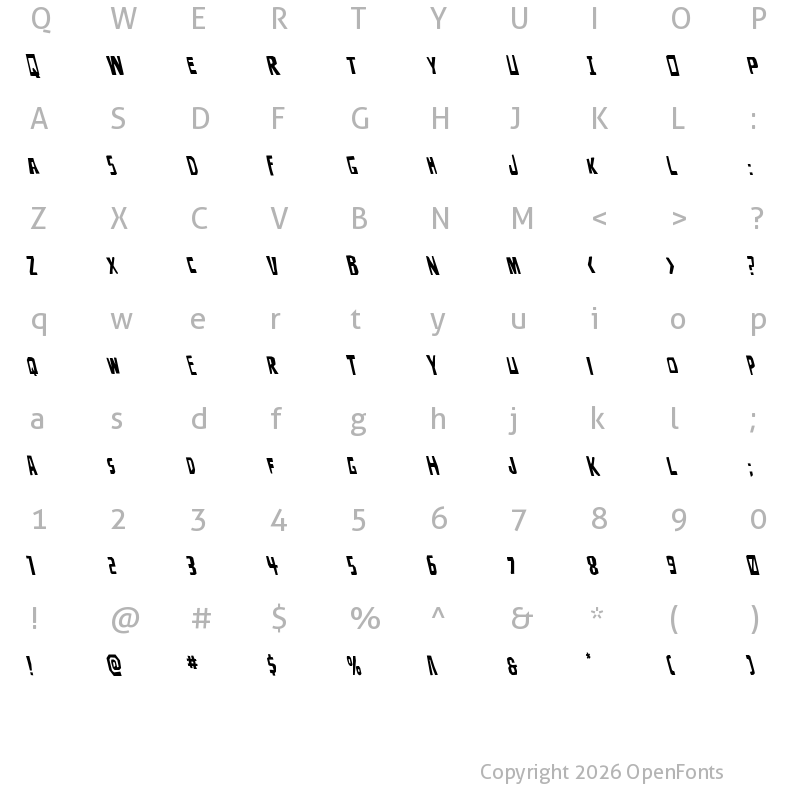 Character Map of Disturbia Leftalic Regular