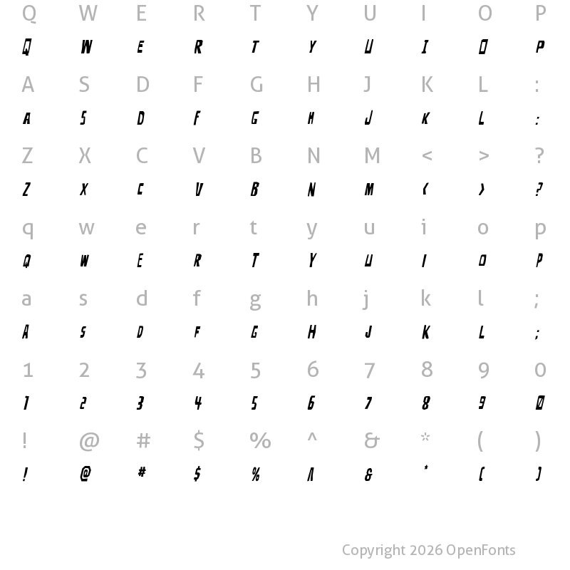 Character Map of Disturbia Title Italic Regular
