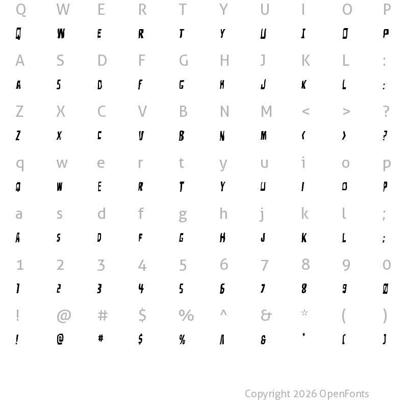 Character Map of Disturbia Wavy Italic Regular