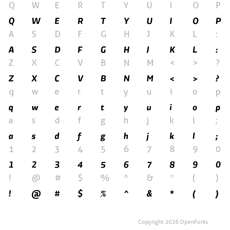 Character Map of Divenire Bold Italic