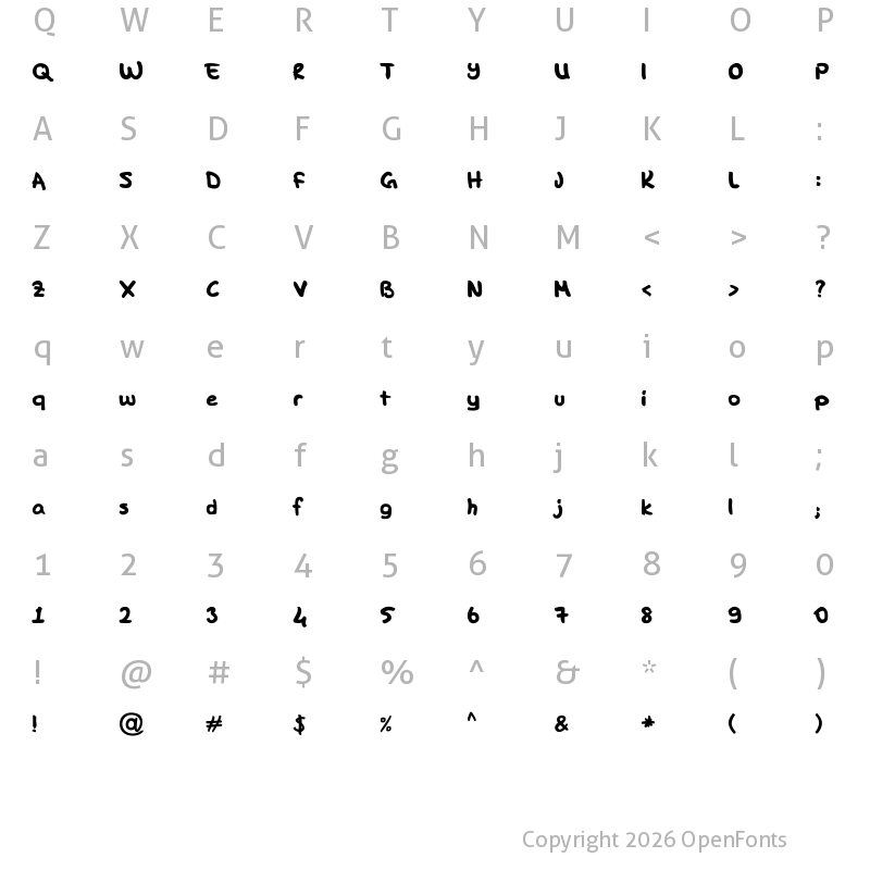 Character Map of DK Hand Regular