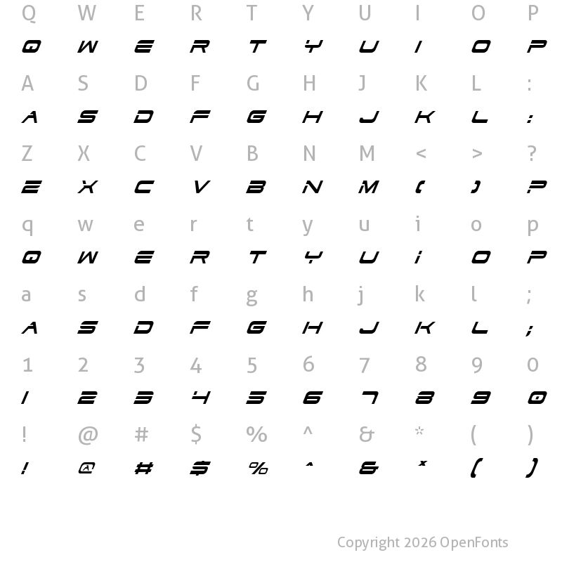 Character Map of Dodger Condensed Italic Condensed Italic