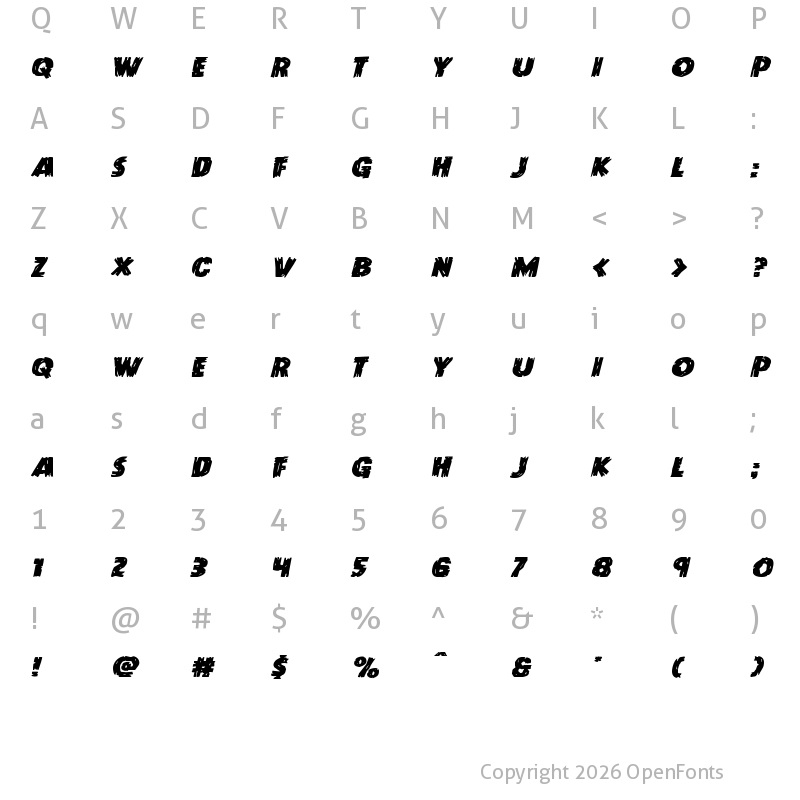 Character Map of Dokter Monstro Expanded Italic Expanded Italic
