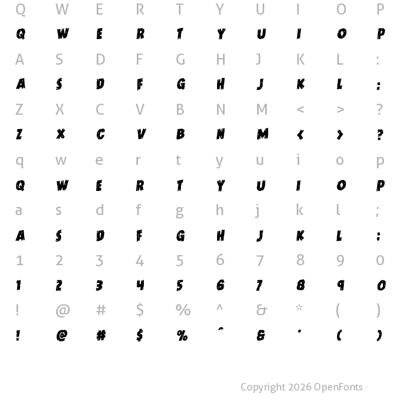 Character Map of Dokter Monstro Staggered Rotalic Italic