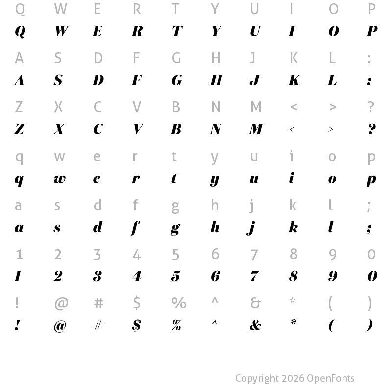 Character Map of Domaine Display Narrow Extrabold Italic