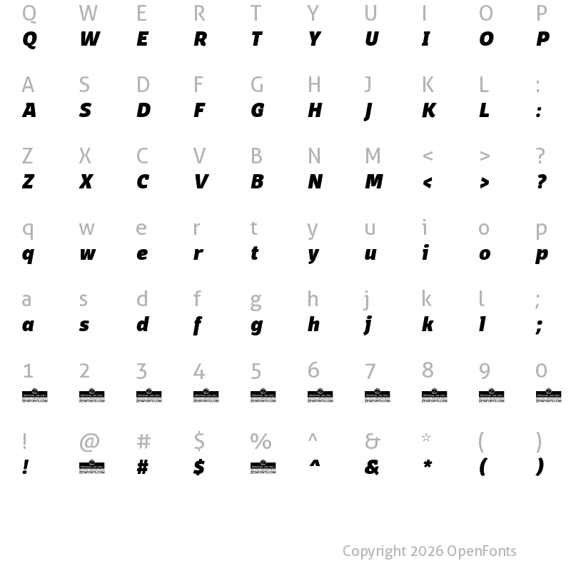 Character Map of Domotika Trial Heavy Italic