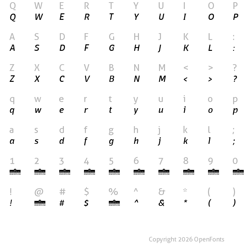 Character Map of Domotika Trial Italic