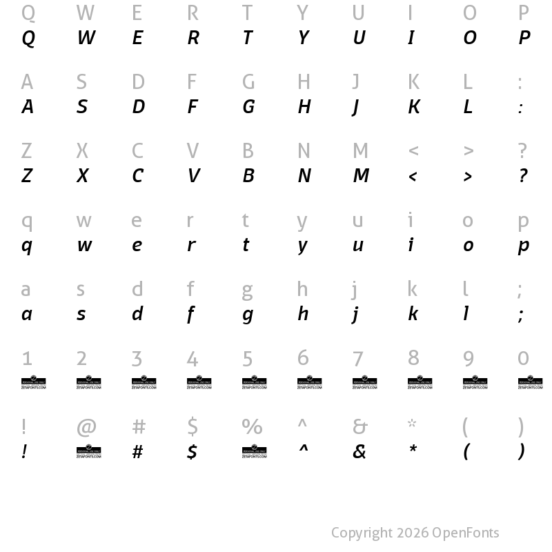 Character Map of Domotika Trial Medium Italic