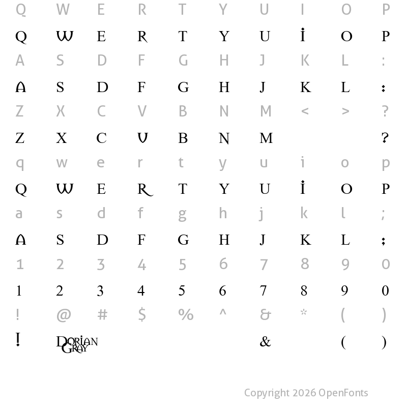 Character Map of Dorian Gray Regular