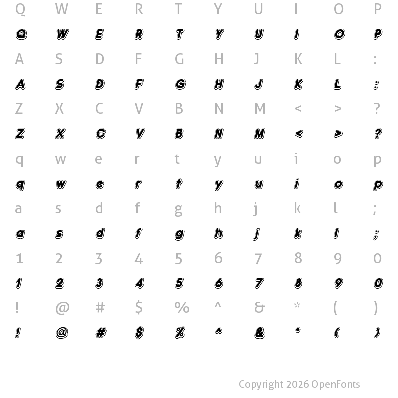 Character Map of Double?Bubble Shadow Italic