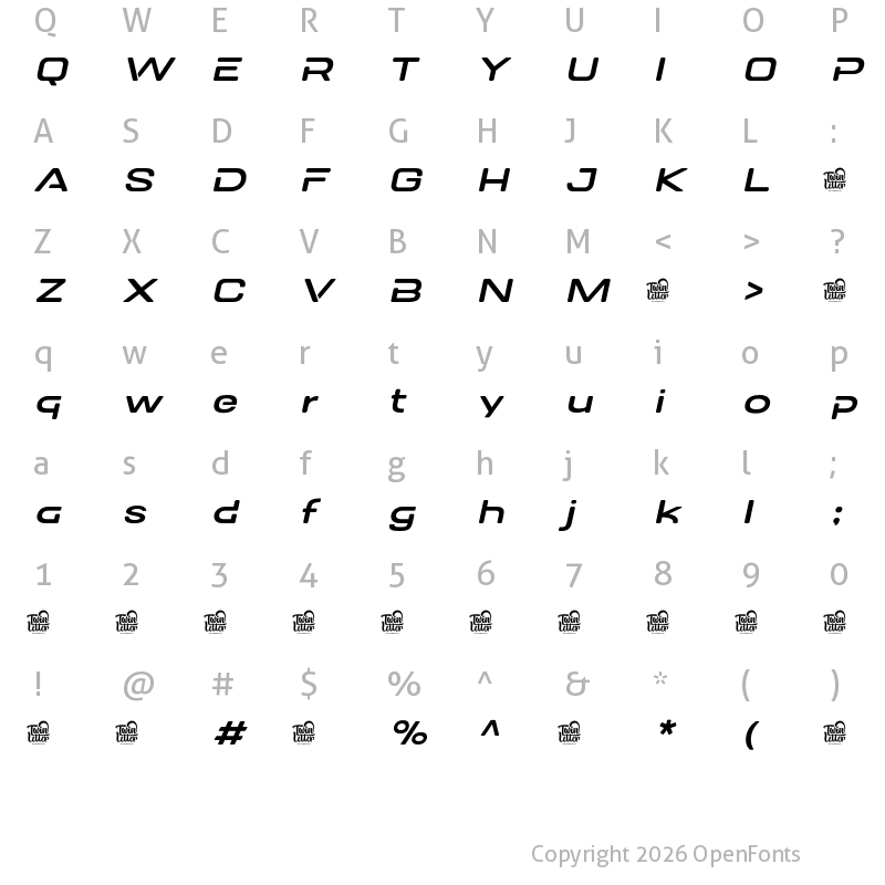 Character Map of DOVENS Personal Use Light Slanted