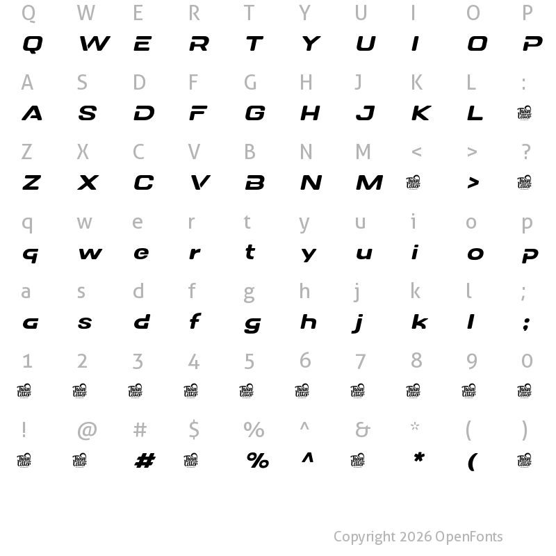 Character Map of DOVENS Personal Use Medium Slanted