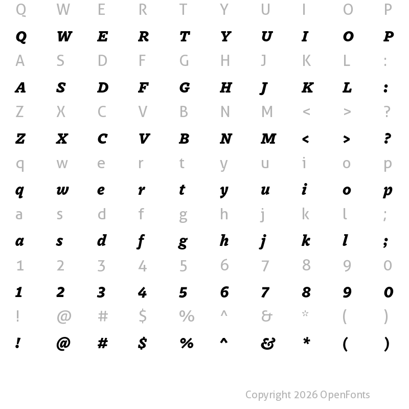 Character Map of Dovetail MVB Heavy Italic