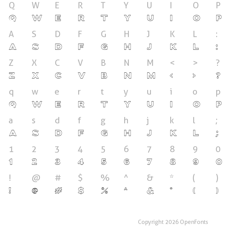 Character Map of Downey Outline Black