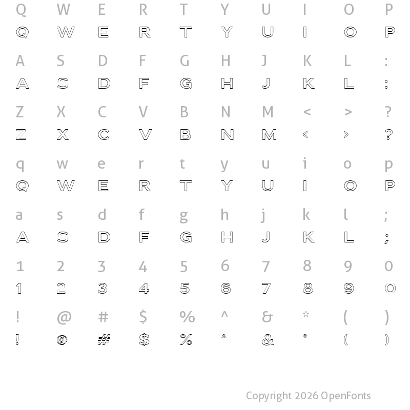 Character Map of Downey Outline Bold