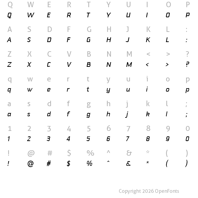 Character Map of Downtempo Medium Italic