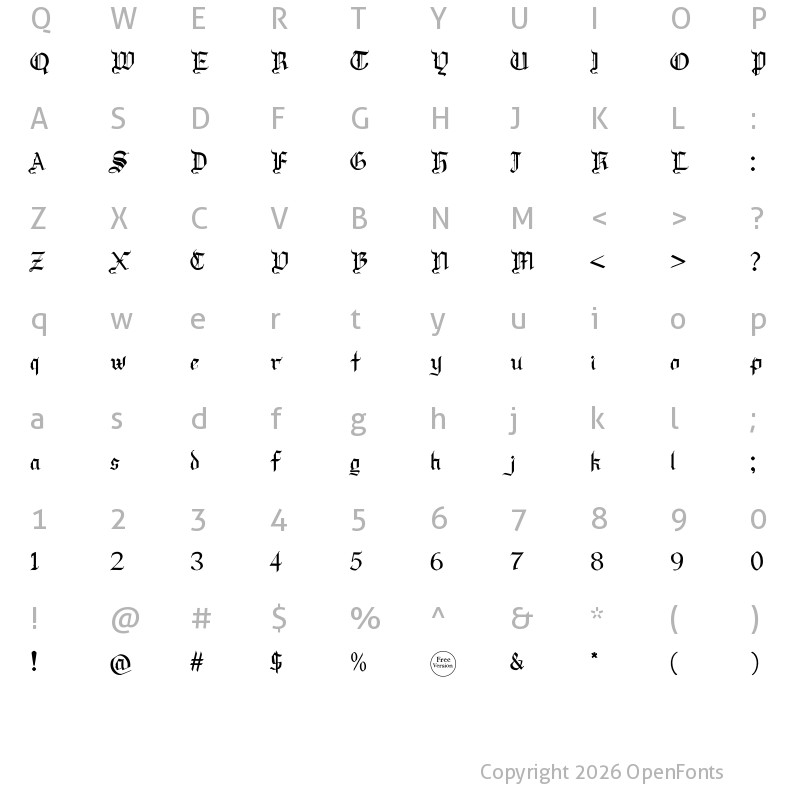 Character Map of Draculie Free Trial Regular