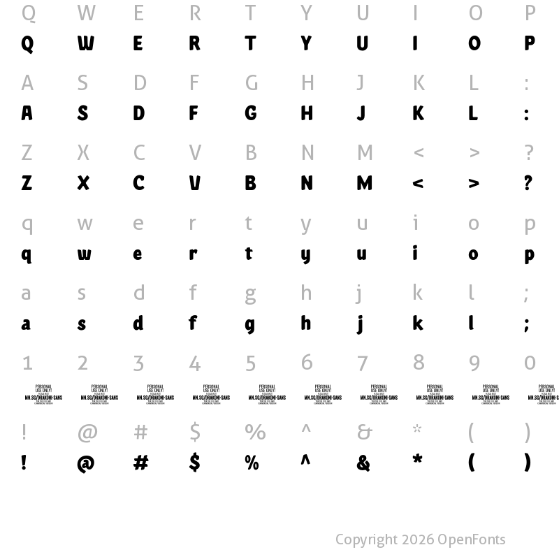 Character Map of Drakoni Sans PERSONAL USE Regular