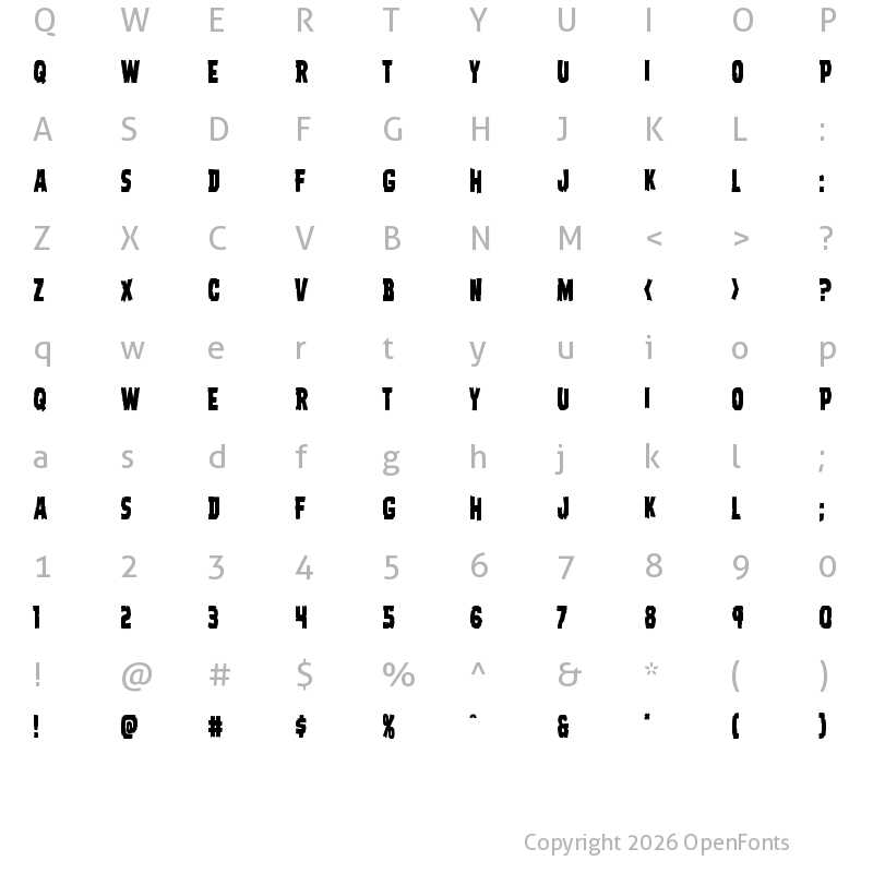 Character Map of Dread Ringer Condensed Condensed