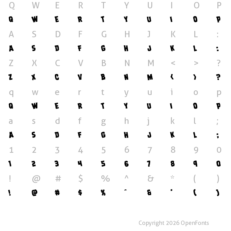 Character Map of Dread Ringer Rotated Regular