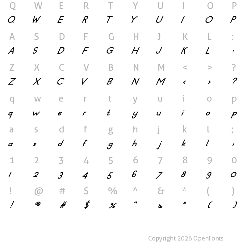 Character Map of Dressler Bold Oblique