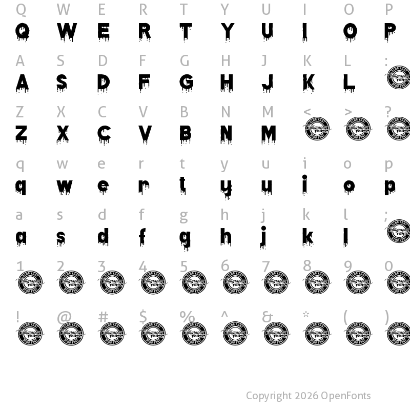 Character Map of Dripped Ink Demo Regular