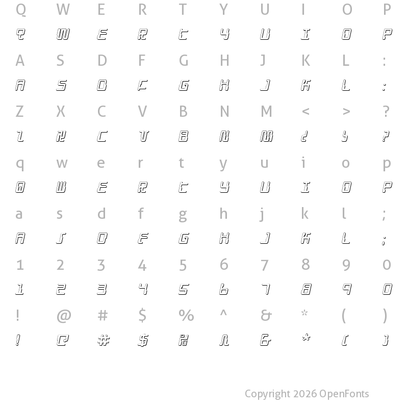 Character Map of Droid Lover 3D Italic Italic