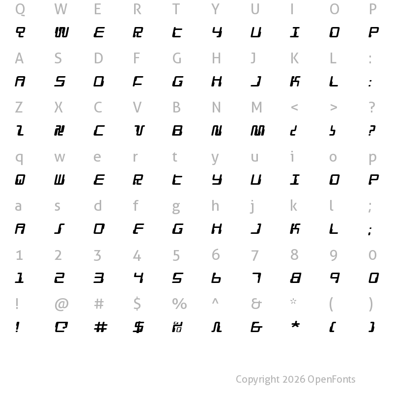 Character Map of Droid Lover Expanded Italic Expanded Italic