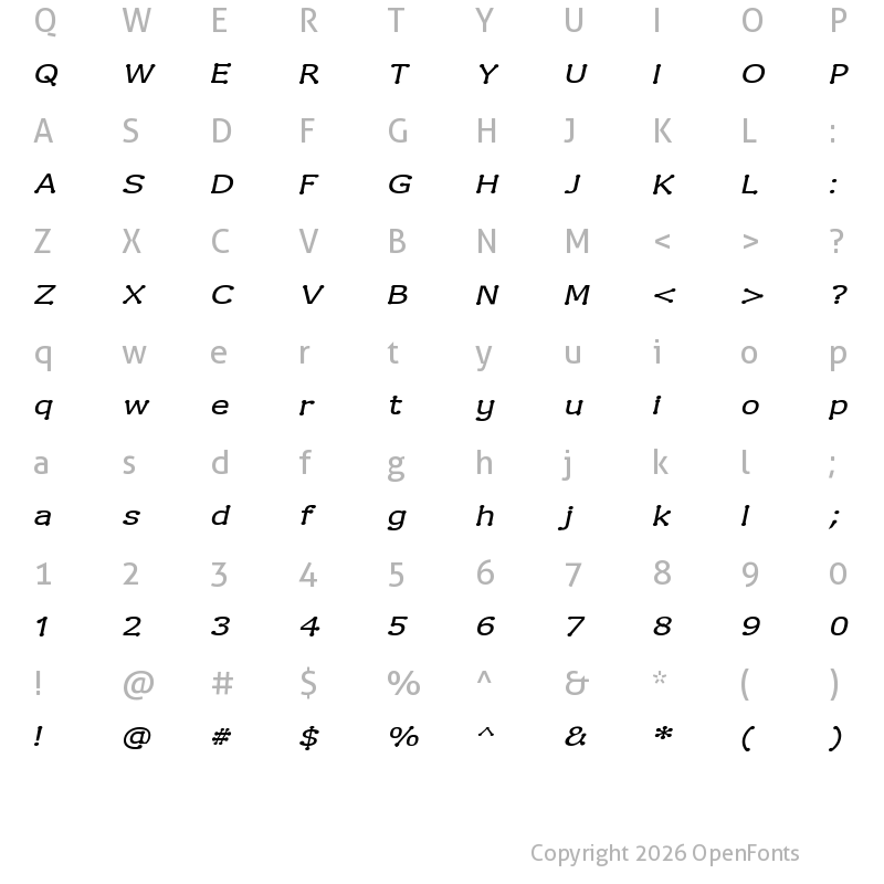 Character Map of Drummon Italic