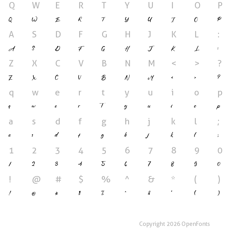Character Map of Duchess Hortons Regular